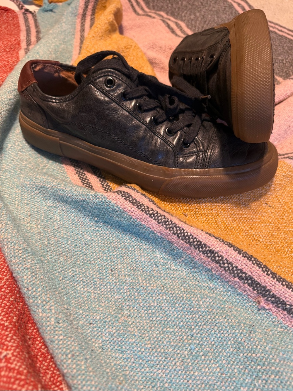 Frye Men's Casual Leather Low-Top Sneakers in Black with Gum Sole